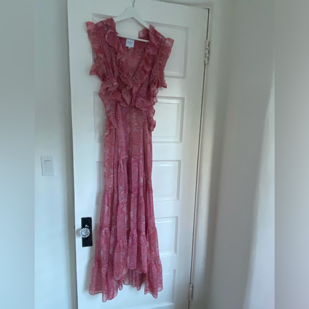 MISA sheer ruffle midi